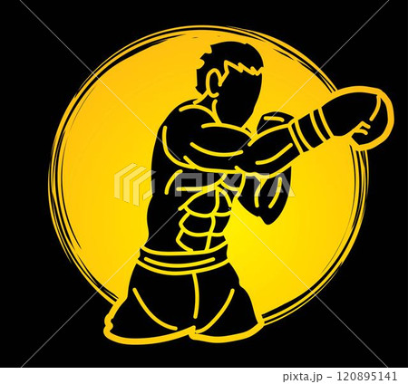 Boxing Sport Boxer Fighting Action Fighter Cartoon Graphic Vector 120895141