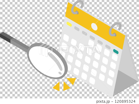 Isometric desk calendar and magnifying glass illustration 120895324