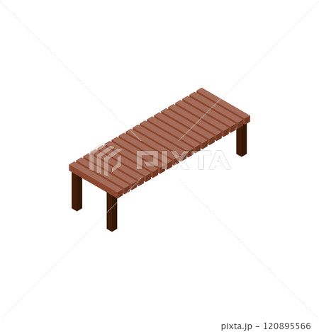 アイソメトリックなウッドベンチのイラスト。左面法。 120895566