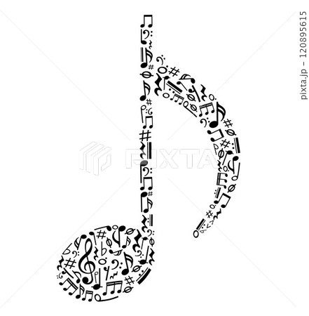 Music note symbols with treble clef, staff treble clef notes, music sound 120895615