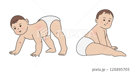 Cute baby crawling with smile, baby sitting vector illustration 120895705