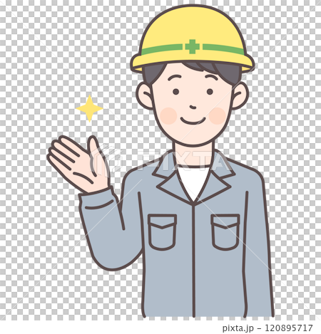 案内する安全ヘルメットの建設作業員男性 120895717