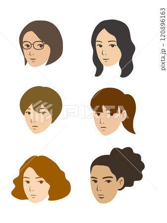 顔イラストセット/女性/カラー 120896163
