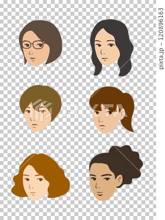 顔イラストセット/女性/カラー 120896163