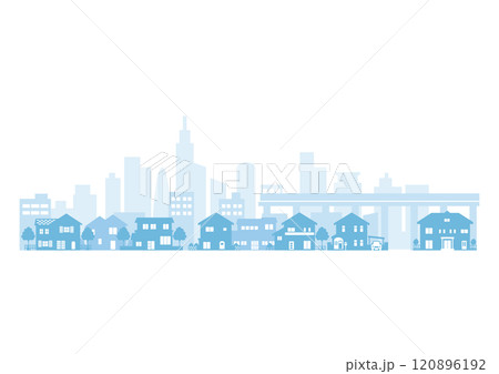 ビル群を望む郊外の住宅が並ぶ景観 120896192