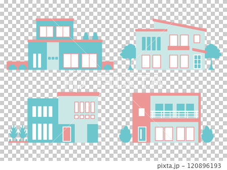 スタイリッシュな2階建て住宅の建築系イラスト素材 120896193