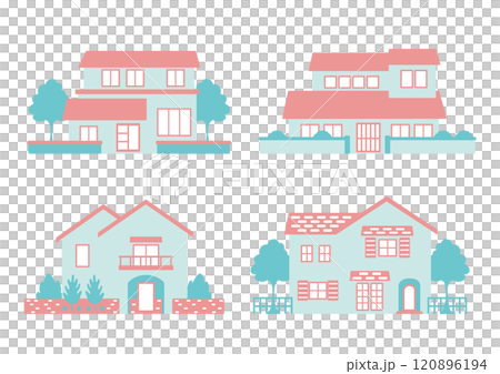 オシャレな2階建て一軒家の建築系イラスト素材 120896194