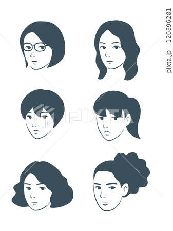 顔イラストセット女性/1C 顔イラストセット女性/1C 120896281