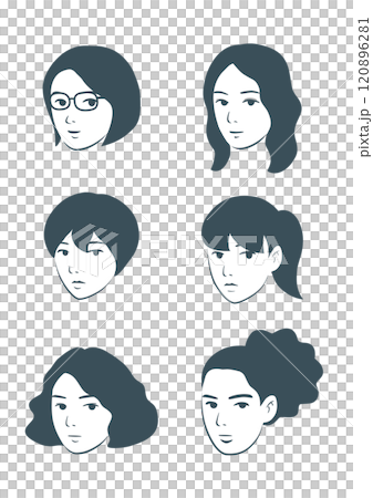 顔イラストセット女性/1C 顔イラストセット女性/1C 120896281