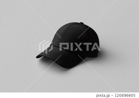 This sleek black baseball cap sits on a smooth, neutral backdrop, highlighting its minimalist design and texture. Its versatile look makes it suitable for various fashion styles. 120896605