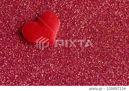 Top view of heart shape on red cover wallpaper with customizable space for text 120897134