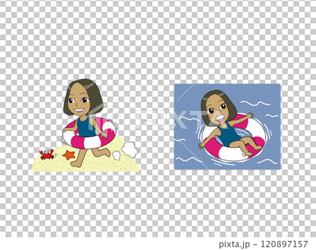 Girl's mascot illustration_swimming in the sea 120897157