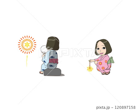 女の子のゆるキャライラスト_花火 120897158