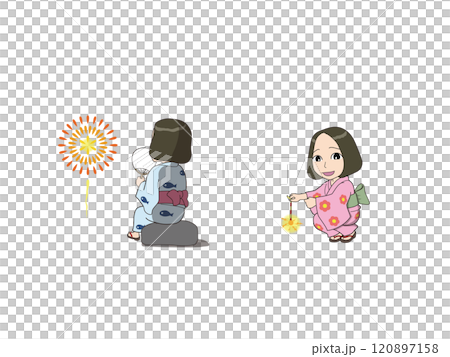 女の子のゆるキャライラスト_花火 120897158