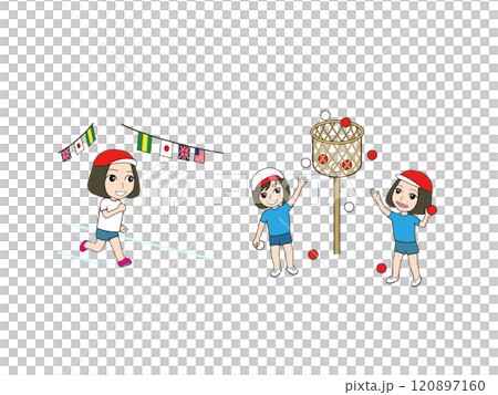 女の子のゆるキャライラスト_運動会 120897160