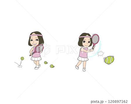 女の子のゆるキャライラスト_テニス 女の子のゆるキャライラスト_テニス 120897162