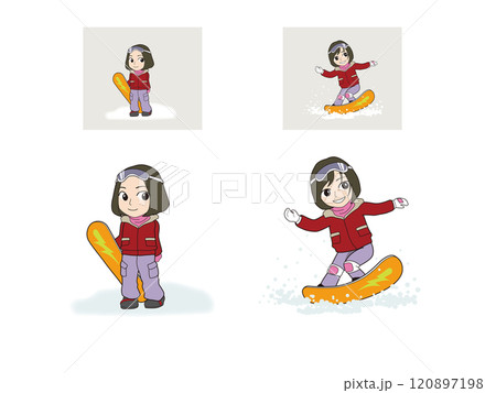 女の子のゆるキャライラスト_スノーボードのイラスト素材 [120897198