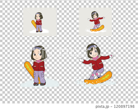 女の子のゆるキャライラスト_スノーボードのイラスト素材 [120897198
