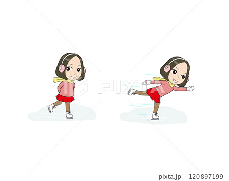 女の子のゆるキャライラスト_スケート 120897199