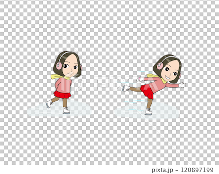女の子のゆるキャライラスト_スケート 120897199