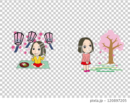 Girl's mascot illustration_cherry blossom viewing Girl's mascot illustration_cherry blossom viewing 120897205