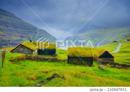 Saksun village, Streymoy Island, Faroe Islands, Denmark. Saksun village, Streymoy Island, Faroe Islands, Denmark. 120897651
