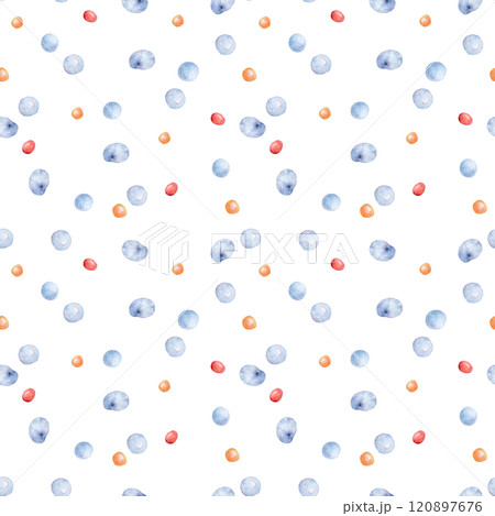 Spray drops watercolor seamless pattern isolated. Hand drawn blue red specks on repeated texture. Colorful simple water bubbles on background . Abstract droplets pattern for cute children design. Spray drops watercolor seamless pattern isolated. Hand drawn blue red specks on repeated texture. Colorful simple water bubbles on background . Abstract droplets pattern for cute children design. 120897676