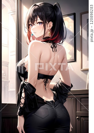 黒いドレスを着たモデルの女性 120898283