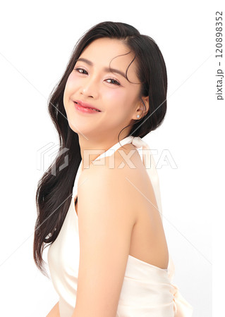 Beautiful young asian woman with clean fresh skin on white background, Face care, Facial treatment, Cosmetology, beauty and spa, Asian women portrait. Beautiful young asian woman with clean fresh skin on white background, Face care, Facial treatment, Cosmetology, beauty and spa, Asian women portrait. 120898352