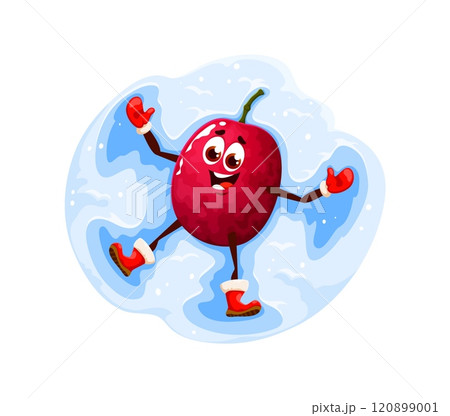 Christmas and new year winter tropical passion fruit character making a snow angel. Isolated vector cheerful personage radiates festive seasonal vibes at the snowy scene with a fun, magical touch 120899001