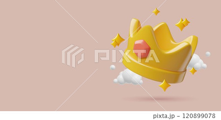 Gold shining jewel crown with stars 3d render for winner award background 120899078