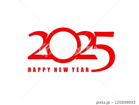 Happy new year 2025 calendar number. Vector bright and modern typography conveying excitement and joy, featuring bold red Happy New Year 2025 text for festive greetings, celebrations and promotions 120899093
