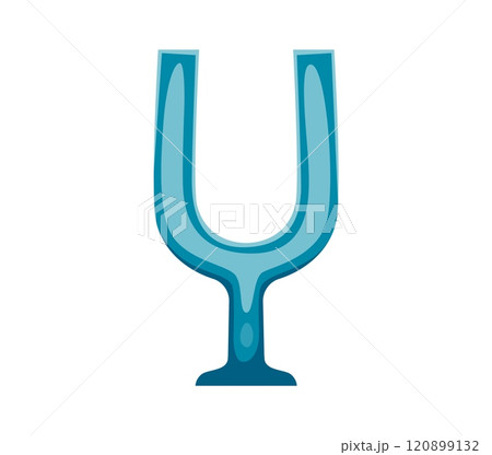 Tuning fork musical instrument font Y letter. Sound equipment acoustic resonator or musical instrument English ABC letter, font typeset isolated vector element, latin alphabet symbol 120899132