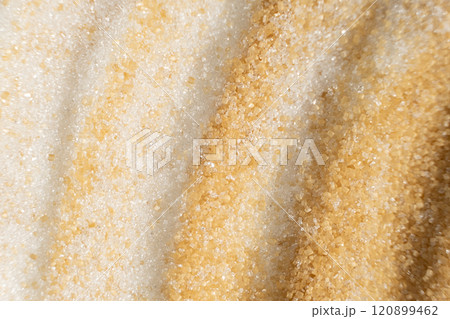 Two types of crystalline sugar are white refined beet sugar and brown unrefined cane sugar. 120899462