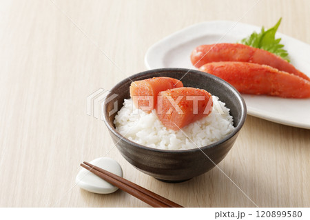 ご飯に乗った美味しそうな辛子明太子 ご飯に乗った美味しそうな辛子明太子 120899580