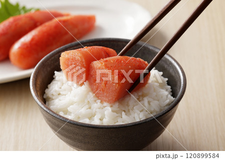 ご飯に乗った美味しそうな辛子明太子 ご飯に乗った美味しそうな辛子明太子 120899584