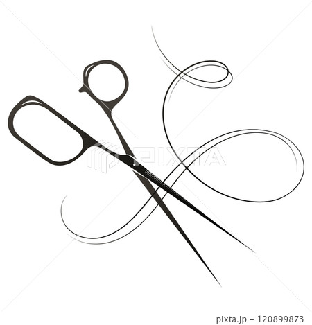 Stylist scissors and beautiful curl of hair 120899873