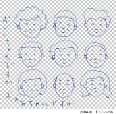 "Is it Grandpa or Grandma?" Old man's face line drawing illustration handwritten_Fountain pen blue-black dye ink 120899890