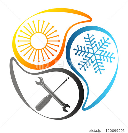 Sun and snowflake screwdriver wrench sign Sun and snowflake screwdriver wrench sign 120899993