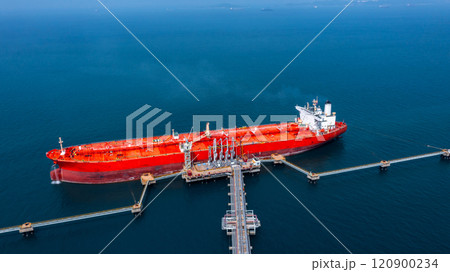 Aerial view oil tanker ship oil depot terminal storage petroleum petrochemical refinery product, Global Business energy tanker ship logistic transportation oil industry crude oil fuel by tanker ship. Aerial view oil tanker ship oil depot terminal storage petroleum petrochemical refinery product, Global Business energy tanker ship logistic transportation oil industry crude oil fuel by tanker ship. 120900234