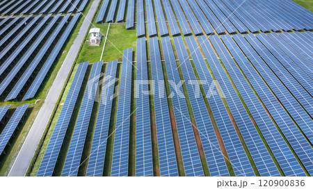 Aerial view solar panel hybrid power plant, Solar panel platform system photovoltaic module, Solar panel power plant renewable energy source, Eco technology electric power industry. Aerial view solar panel hybrid power plant, Solar panel platform system photovoltaic module, Solar panel power plant renewable energy source, Eco technology electric power industry. 120900836