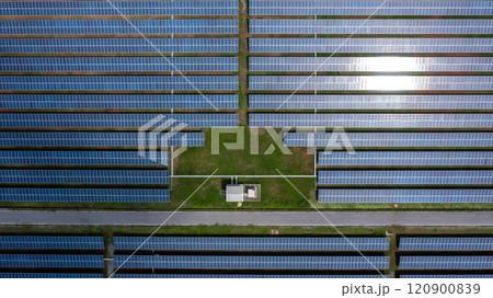 Aerial view solar panel hybrid power plant, Solar panel platform system photovoltaic module, Solar panel power plant renewable energy source, Eco technology electric power industry. Aerial view solar panel hybrid power plant, Solar panel platform system photovoltaic module, Solar panel power plant renewable energy source, Eco technology electric power industry. 120900839