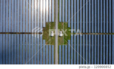 Aerial view solar panel hybrid power plant, Solar panel platform system photovoltaic module, Solar panel power plant renewable energy source, Eco technology electric power industry. Aerial view solar panel hybrid power plant, Solar panel platform system photovoltaic module, Solar panel power plant renewable energy source, Eco technology electric power industry. 120900852