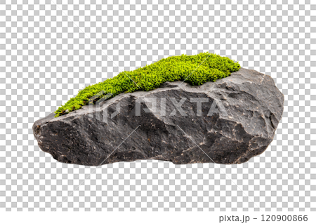 Rough stone with moss patches, isolated on transparent background 120900866