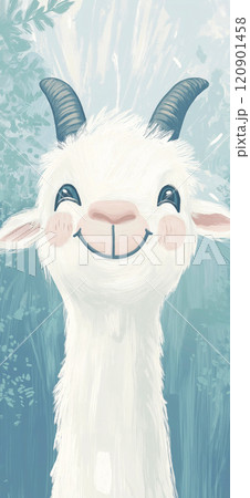 Cute illustration of a goat. Cute goat greeting card 120901458