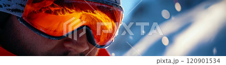 Portrait of a skier. Downhill skiing banner. Winter sport concept 120901534