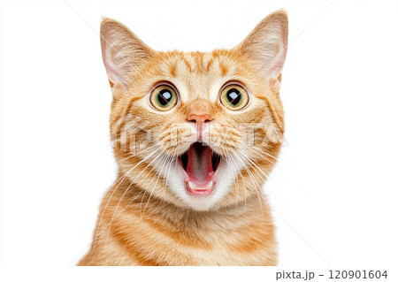 口を開けて驚いている顔の猫 120901604
