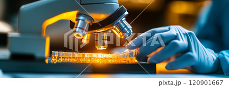 Scientist conducting a lab test. Scientist in a laboratory working on a research 120901667