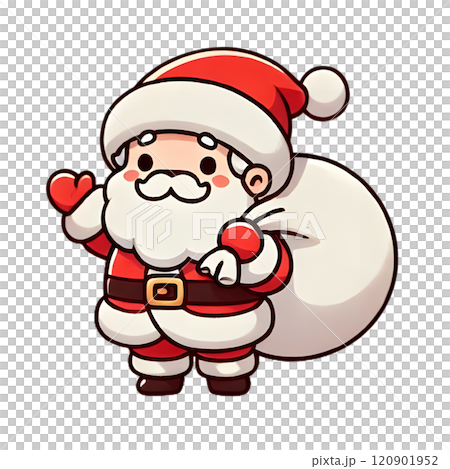 頬を赤らめ、肩にはプレゼントの入った袋をかけ、温かみのあるサンタクロース 頬を赤らめ、肩にはプレゼントの入った袋をかけ、温かみのあるサンタクロース 120901952