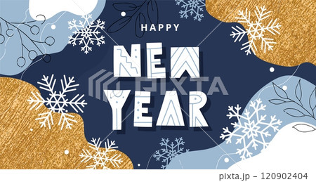 Happy new year abstract greeting card or banner template with golden texture, vector illustration Happy new year abstract greeting card or banner template with golden texture, vector illustration 120902404